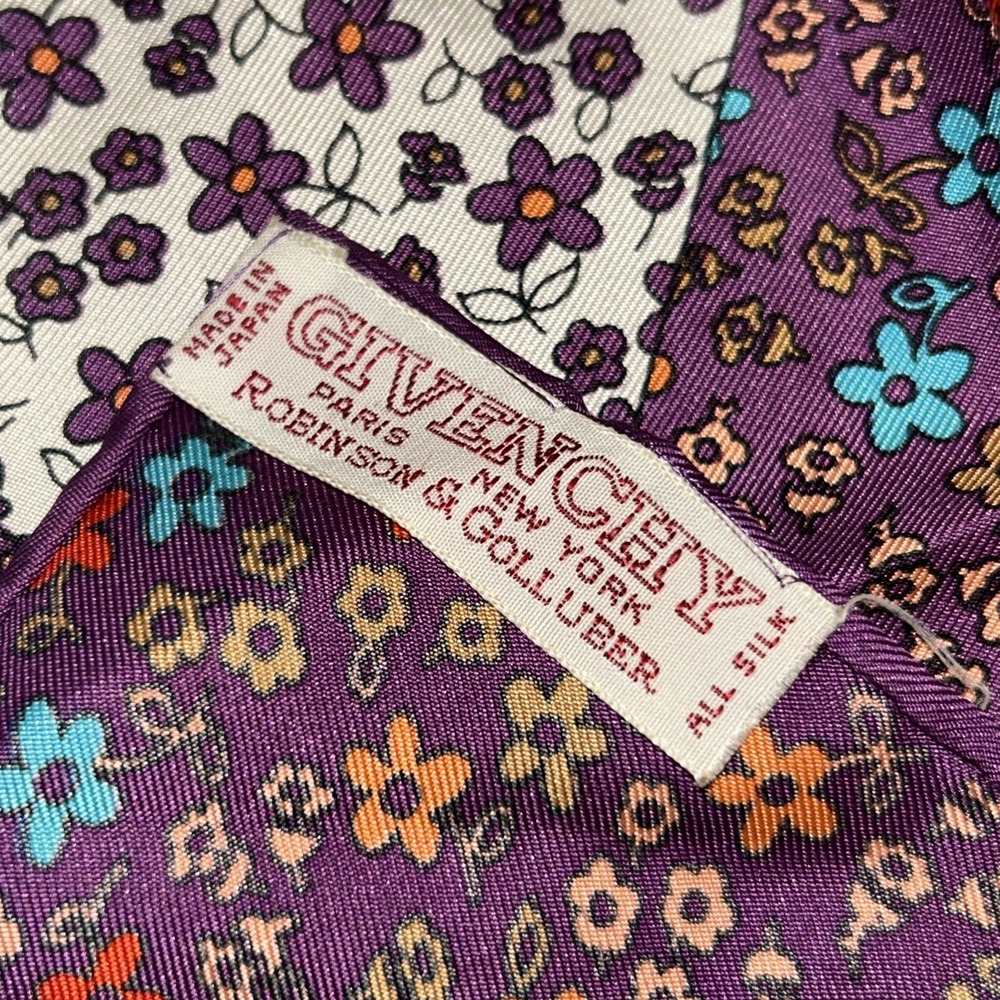 Vintage Givenchy 100% Silk Squared Scarf Pair And Flowered Multicolor Purple - Picture 5 of 5